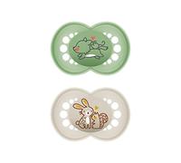 MAM Ciuccio originale in lattice in set da 2 ciucci realizzati con materiali sostenibili e rinnovabili, con tettarella simmetrica e ortodontica, 6-16 mesi, lupo/coniglietto