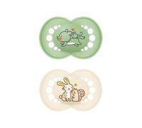 MAM Ciuccio originale in lattice in set da 2 ciucci realizzati con materiali sostenibili e rinnovabili, ciuccio per bambini con tettarella simmetrica e ortodontica, 16 mesi, lupo/coniglietto