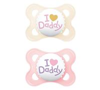 MAM Ciuccio originale in set da 2 pezzi, adatto ai denti, realizzato con materiali sostenibili e rinnovabili, tettarella in silicone MAM SkinSoft, con scatola per ciuccio, 0-6 mesi, rosa/beige chiaro