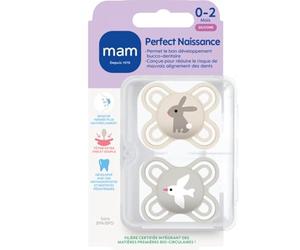 MAM | Ciuccio perfetto per nascita, 0-2 mesi (2 pezzi) colore casuale - Ciuccio per neonato in silicone extra sottile e morbido - tettarella per bambini ideale per un buon sviluppo orale