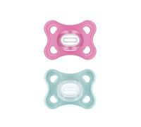 MAM Comfort, 2 ciucci ortodontici per bambini piccoli, 2-12 mesi, ultra morbidi e leggeri, 100% silicone SkinSoft con scatola di sterilizzazione, colore: rosa/verde acqua