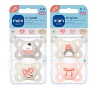 MAM Comfort X-Small 0+ mesi Ciuccio in 100% Silicone morbido Girls, 4 pezzi, Include 2 scatole per il trasporto sterilizzate
