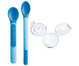MAM Cucchiaini Blu con Coperchio Termosensibili per Svezzamento 6+ mesi Set 2