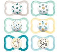 MAM Day & Night MAM Air Ciuccio in silicone, 6 - 16 Mo. Dental, confezione da 6 pezzi, unisex, adatto ai denti, con 3 scatole per il trasporto di sterilizzazione