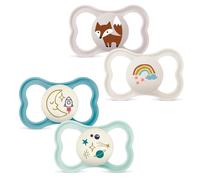 MAM Day & Night - Set di 4 ciucci in silicone MAM Air Night con 2 scatole per il trasporto sterilizzate incluse