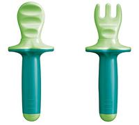 MAM Dipper Set, Set Posate con Forchetta e Cucchiaio, con Mascherina Protettiva, 6+ Mesi, Neutro