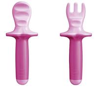 MAM Dipper Set, Set Posate con Forchetta e Cucchiaio, con Mascherina Protettiva, 6+ Mesi, Rosa