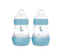 MAM Easy Start Anti-Colic - Set di 2 biberon (160 ml), particolarmente ben accettato, con valvola a fondo contro coliche e tettarelle, misura 1, 0 mesi, colore: Blu