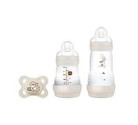 MAM Easy Start Anti-Colic Starter Set S, kit iniziale per bambini con 2 bottiglie anti-coliche (160 ml e 260 ml) con tettarella taglia 1 e ciuccio, set regalo per bambini, dalla nascita, beige