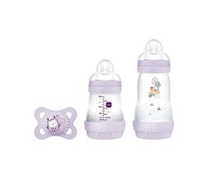 MAM Easy Start Anti-Colic Starter Set S, kit iniziale per bambini con 2 bottiglie anti-coliche (160 ml e 260 ml) con tettarella taglia 1 e ciuccio, set regalo per bambini, dalla nascita, lilla