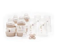 MAM Easy Start - Starter set autosterilizzante anti coliche, set biberon e succhietto, essenziali per neonati, bianco (i disegni possono variare)