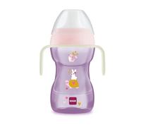 MAM Fun to Drink Cup Night Tazza bambini 270 ml, Biberon acqua per neonati 8+ mesi con manici che si illuminano al buio, Borraccia neonato con beccuccio anti-goccia e valvola per flusso libero, Rosa