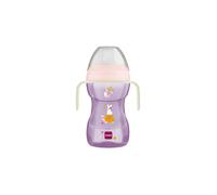 MAM Fun to Drink Cup Night Tazza bambini 270 ml, manici che si illuminano al buio, beccuccio extra-morbido anti-goccia e valvola flusso libero, Rosa