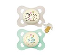 MAM Latex Original Night Soothers | 0-6 Months | Glow in the Dark Dummies | Comes in Dummy Steriliser Case | Baby Accessories for Newborn | Green/Cream (Various Designs)