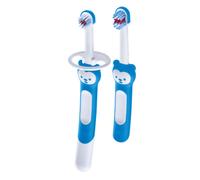 MAM Learn To Brush, Set Spazzolini Denti Bambini con Manico Lungo, da 5+ Mesi, Azzurro