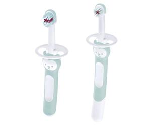 MAM Learn to brush Set C150 - Set di 2 spazzolini da denti: manico lungo e manico corto, con anello di sicurezza, per bambini dai 6 mesi, blu, 2 pezzi