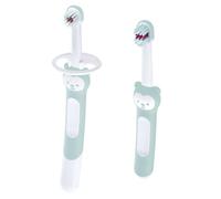 MAM Learn To Brush, Set Spazzolini Denti Bambini con Manico Lungo, da 5+ Mesi, Azzurro