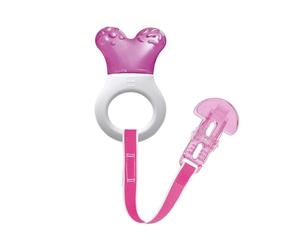 MAM Mini Cooler & Clip, Cooling Component Comforts Teething Babies, Sensitive Gums Massaged by Baby Ring, Long Range Reaches All Baby Teeth, Suitable for 0-3 Years, Pink