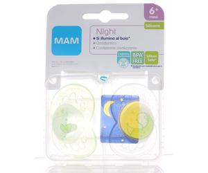 MAM NIGHT 6+MESI SILICON SETA SUCCHIETTO SILICONE ORTODONTICO 2PZ