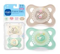 MAM Night Glow in the Dark Silicone Pacifier, Green/White, 0-6 Months, 2-Count by MAM