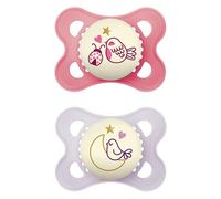 MAM Night Glow in the Dark Silicone Pacifier, Pink,0-6 Months, 2-Count by MAM