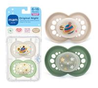 MAM Night Pacifiers (2 Count), MAM Pacifiers 6+ Months, Best Pacifier for Breastfed Babies, Glow in The Dark Pacifier, Baby Unisex Pacifier, 6-16 (Pack of 2)