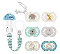 MAM Original Ciuccio // Skin Soft // 6 - 16 // Set da 6 // incl. 3 scatole per il trasporto // incl. MAM Clip it ! Fashion & Cover con protezione tettarella regolabile, lavabile