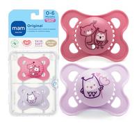 MAM Original Matte Baby Pacifier, Nipple Shape Helps Promote Healthy Oral Development, Sterilizer Case, Girl, 0-6 (Pack of 2)
