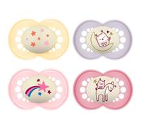 MAM Original Night 16+ M (confezione da 4 pezzi), ciuccio luminoso al buio, con scatola per il trasporto e la sterilizzazione, ciuccio per bambini a partire dai 16 mesi, tettarella in silicone MAM