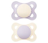 MAM Original Pure - Ciuccio 2-6 mesi, 2 pezzi, in materiale sostenibile e bio-rinnovabile, tettarella in silicone SkinSoft, con custodia MAM per ciuccio, colore: rosa/viola