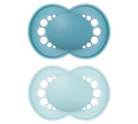 MAM Original Soothers | 18-36 Months | Pack of 2 | Comes in Dummy Steriliser Box | Sustainable Materials | Baby Accessories | Blue (Various Designs)