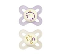 MAM Original Start Night Succhietto 0-2 Mesi (Set da 2), Ciuccio MAM che si illumina al buio con tettarella in silicone, Kit da 2 accessori neonato con porta ciuccio sterilizzatore, Crema Notte