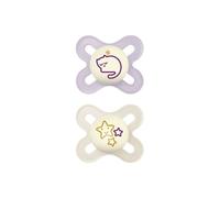 MAM Original Start Night Succhietto 0-2 Mesi (Set da 2), Ciuccio MAM 0-2 mesi che si illumina al buio con tettarella in caucciù, Kit da 2 accessori neonato con porta ciuccio sterilizzatore, Rosa