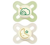 MAM Original Start Night Succhietto 0-2 Mesi (Set da 2), Ciuccio MAM 0-2 mesi che si illumina al buio con tettarella in silicone, Kit da 2 accessori neonato con porta ciuccio sterilizzatore, Neutro