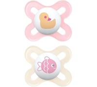 MAM Original Start Succhietto 0-2 mesi, Set da 2 ciucci, Rosa/Neutro | Con porta ciuccio sterilizzatore portatile, Tettarella ortodontica in caucciù naturale, Mascherina curva, Senza BPA/BPS
