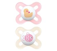 MAM Original Start Succhietto 0-2 Mesi (Set da 2), Ciuccio MAM 0-2 mesi con tettarella ortodontica in caucciù, Kit da 2 accessori neonato con porta ciuccio sterilizzatore, Rosa/Neutro