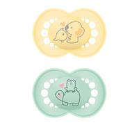 MAM Original Succhietto 16+ Mesi (Set da 2), Ciuccio MAM 16 36 mesi con tettarella ortodontica in caucciù, Kit da 2 accessori neonato con pratico porta ciuccio sterilizzatore, Crema/Verde