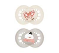 MAM Original Winter Limited Edition Succhietto 16+ Mesi (Set da 2), Ciuccio MAM 16 36 mesi a tema invernale e natalizio, Regalo neonato con tettarella silicone e porta ciuccio sterilizzatore, Neutro