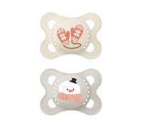 MAM Original Winter Limited Edition Succhietto 2-6 Mesi (Set da 2), Ciuccio MAM 2-6 mesi a tema invernale e natalizio, Regalo neonato con tettarella in silicone e porta ciuccio sterilizzatore, Neutro