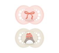MAM Original Winter Limited Edition Succhietto 6+ mesi, Set da 2, Rosa | Ciuccio ortodontico, Con porta ciuccio sterilizzatore portatile, Tettarella piatta in Silicone SkinSoft, Delicato sulla pelle
