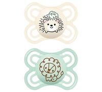 MAM Perfect Confezione Doppia Succhietto 2-6 Mesi (Set da 2), Ciuccio MAM 2-6 mesi in silicone per un sano sviluppo orale, Kit da 2 accessori neonato con porta ciuccio sterilizzatore, Verde/Neutro