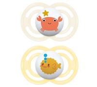 MAM Perfect Confezione Doppia Succhietto 6+ Mesi (Set da 2), Ciuccio MAM 6-16 mesi in silicone per un sano sviluppo orale, Kit da 2 accessori neonato con porta ciuccio sterilizzatore, Giallo/Neutro