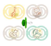 MAM Perfect Day & Perfect Night - Ciuccio 16 Plus "Soft Colours Mix", set da 4 pezzi, con 4 scatole per il trasporto sterilizzazione