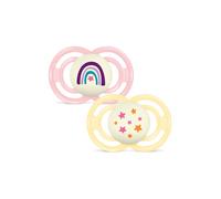 MAM Perfect Night Confezione Doppia Succhietto 16+ Mesi (Set da 2), Ciuccio MAM 16 36 mesi silicone che si illumina al buio, Kit da 2 accessori neonato per lo sviluppo orale con porta ciuccio, Rosa