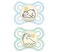 MAM Perfect Night Confezione Doppia Succhietto 2-6 Mesi (Set da 2), Ciuccio MAM 2-6 mesi che si illumina al buio, Kit da 2 accessori neonato per lo sviluppo orale con porta ciuccio, Colori assortiti