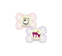 MAM Perfect Night Confezione Doppia Succhietto 2-6 Mesi (Set da 2), Ciuccio MAM 2-6 mesi che si illumina al buio, Kit da 2 accessori neonato per lo sviluppo orale con porta ciuccio, Rosa/Neutro