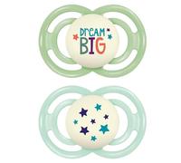 MAM Perfect Night Confezione Doppia Succhietto 6+ Mesi (Set da 2), Ciuccio MAM 6-16 mesi che si illumina al buio, Kit da 2 accessori neonato per lo sviluppo orale con porta ciuccio, Verde
