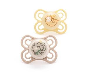 MAM Perfect Night Soothers | 2-6 Months | 2 Pack | Glow in the Dark Dummies | Comes in Dummy Steriliser Case | Baby Accessories for Newborn | White (Various Designs)