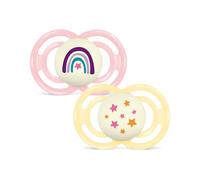 MAM Perfect Night Confezione Doppia Succhietto 16+ Mesi (Set da 2), Ciuccio MAM 16 36 mesi silicone che si illumina al buio, Kit da 2 accessori neonato per lo sviluppo orale con porta ciuccio, Rosa