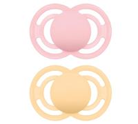 MAM Perfect Soothers | 18-36 Months | Pack of 2 | Comes in Dummy Steriliser Box | Sustainable Materials | Baby Accessories | Peach (Various Designs)